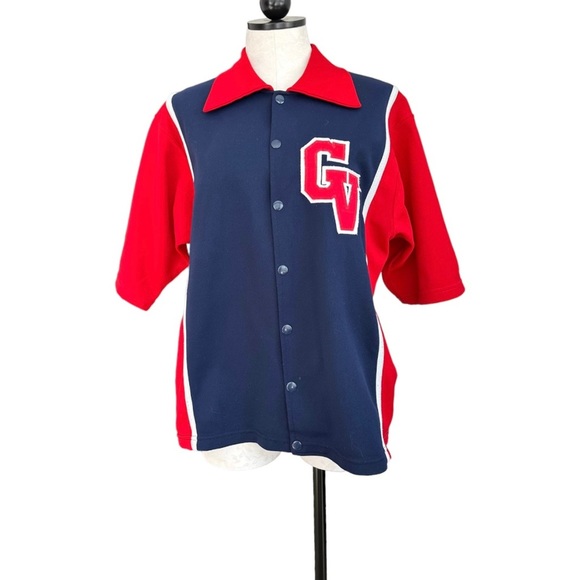 Vintage Falcons Bowling Jersey Athletic Supply Navy Red Short Sleeve Snaps Sz 42 - Picture 1 of 12